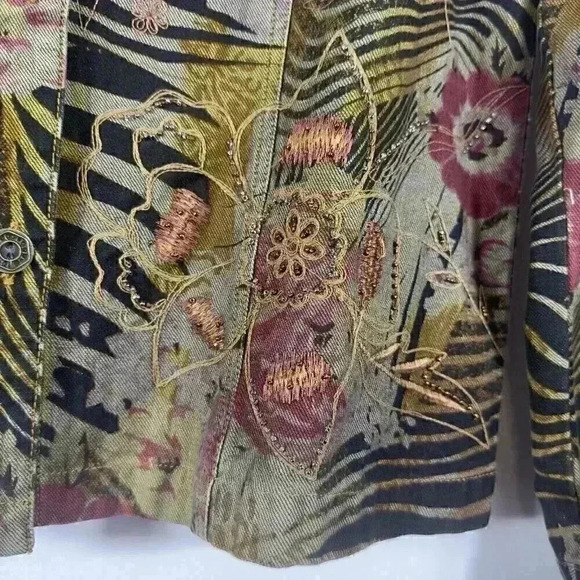 Chico’s Fashion Floral Retro Rhinestone Women Jean Jacket Size Medium Chico’s 2 - Picture 7 of 14